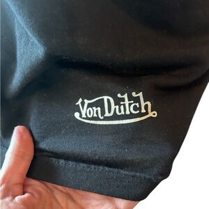 Y2K Von Dutch Black Cotton V Neck Tee Size Extra Large